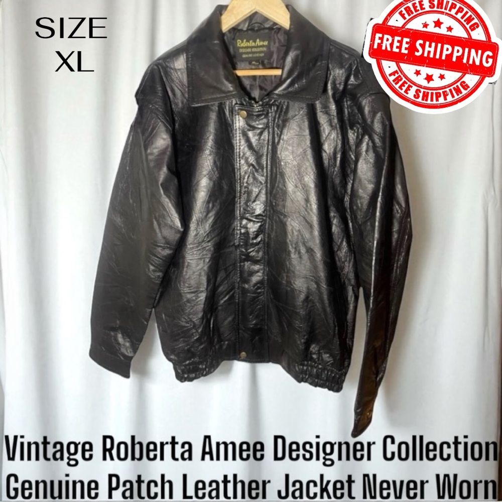 Vintage Roberta Amee Designer Collection 100% Pigskin Patch Leather Jacket NWOT